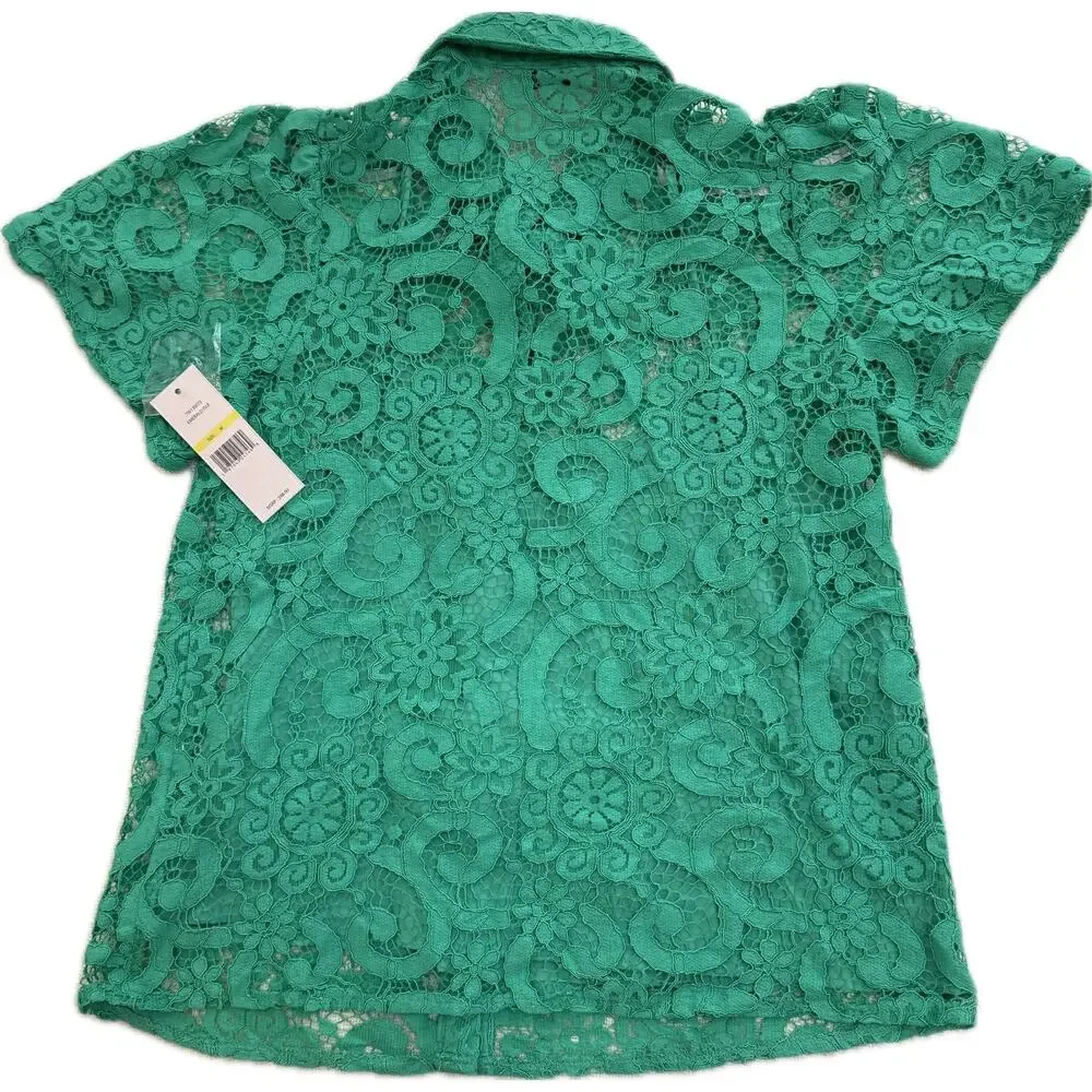 NANETTE Nanette Lepore Green Lace Blouse - Emerald Isle - Picture 2 of 15